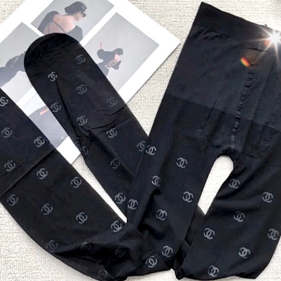CHANEL Accessories - Chanel Black Monogram Tights Pantyhose